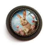 Bunny in Pink Tulips Brooch, Handmade in Detroit