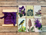 Silk Ribbon & Gift Card Set: Plum with Violets & Nature Tags
