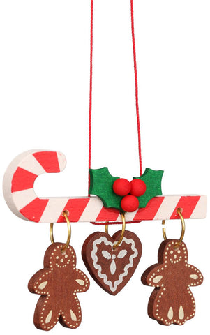 German Christmas Ornament: Candy Cane with Gingerbread