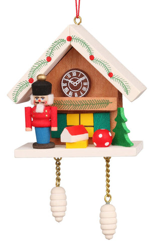 German Christmas Ornament: Nutcracker with Cuckoo Clock