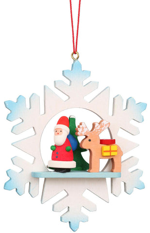 German Christmas Ornament: Snowflake with Santa