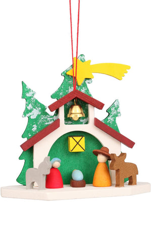 German Christmas Ornament: Woodland Chapel Nativity Scene