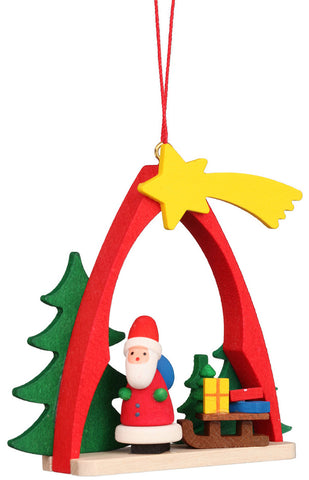 German Christmas Ornament: Arch with Santa & Sled