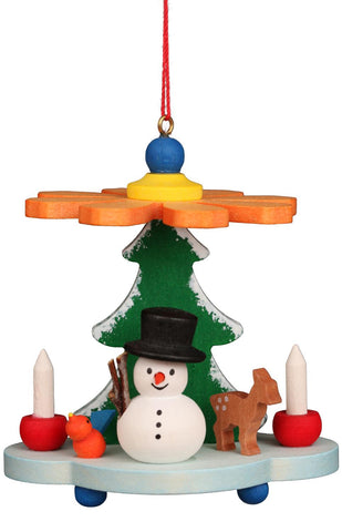 German Christmas Ornament: Colorful Pyramid with Snowman