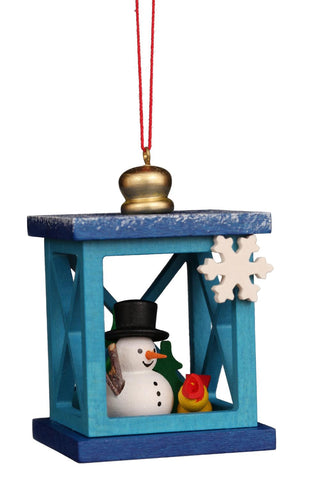 German Christmas Ornament: Lantern with Snowman