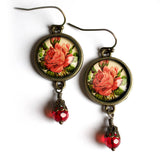 Victorian Tea Rose Earrings, Handmade in Detroit