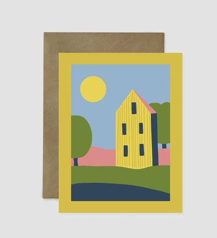 Scandi Greeting Card: Yellow House, Midsummer