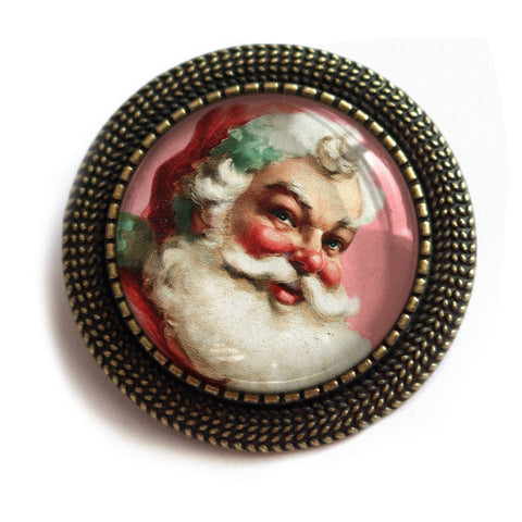 Santa Claus Brooch in Pink, Handmade in Detroit