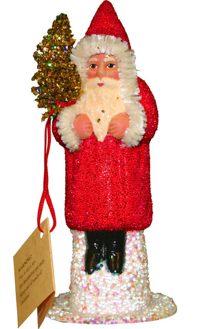 German Papier Mache Santa with Beaded Red Coat
