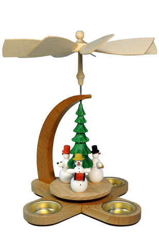 German Christmas Pyramid: Snowmen with 3 Tea Lights