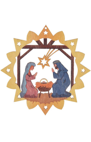 German Christmas Ornament: Painted Nativity Scene