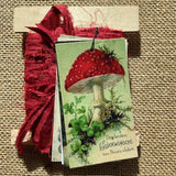 Silk Ribbon & Gift Card Set: Christmas Red Toadstool & Gnome Tags