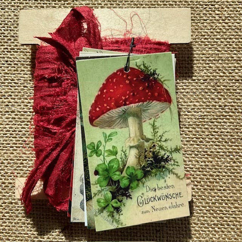 Silk Ribbon & Gift Card Set: Christmas Red Toadstool & Gnome Tags