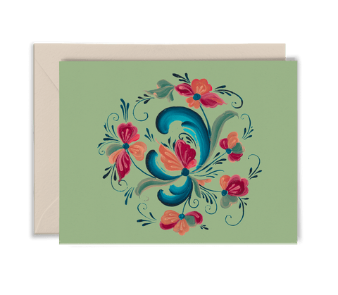 Green Rosemaling Card