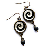 Black and White Spiral Earrings, Handmade in Detroit