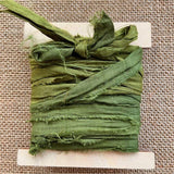 Silk Ribbon & Gift Card Set: Olive Green with Christmas Tags