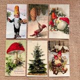 Silk Ribbon & Gift Card Set: Cream with Christmas Gnomes & Toadstool Tags