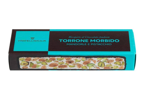 Torrone Morbido, from Italy: Soft Almond & Pistachio Nougat Covered in Dark Chocolate