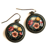 Tulips Glass Cabochon Earrings, Handmade in Detroit