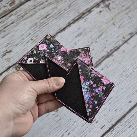 Corner Bookmark, Embroidered: Black Florals