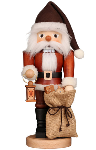German Nutcracker : Large Santa with Lantern, Natural Finish