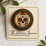 Day of the Dead Marigold Calavera Brooch, Handmade in Detroit