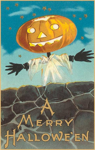 Postcard: A Merry Hallowe'en, Jack O' Lantern & Wall