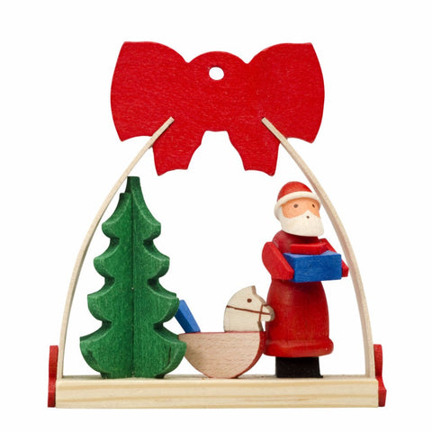 German Christmas Ornament: Arch with Bow & Santa with Tree