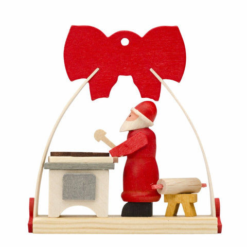 German Christmas Ornament: Arch with Bow & Baking Santa