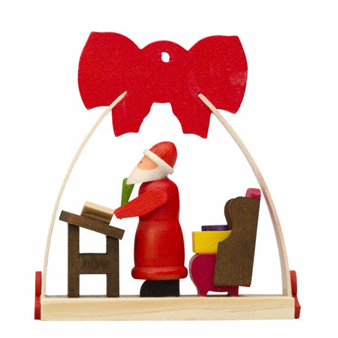 German Christmas Ornament: Arch with Bow & Santa with Book