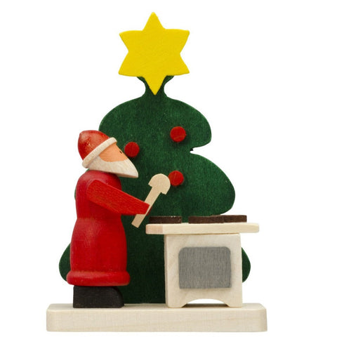 German Christmas Ornament: Tree with Santa Baking Gingerbread