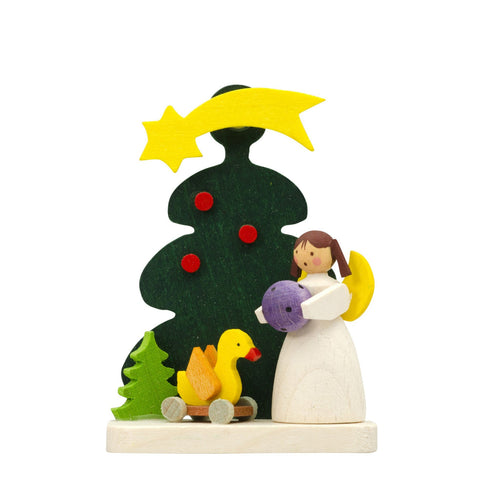 German Christmas Ornament: Tree with Angel & Toy Duck
