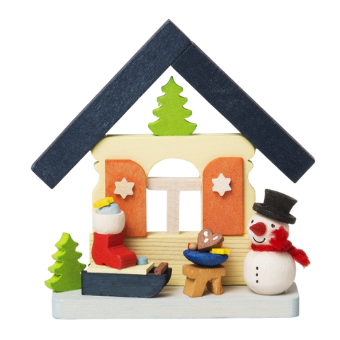 German Christmas Ornament: Christmas House Snowman