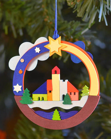 German Christmas Ornament: Circular Weihnachtsdorf (Christmas Village)