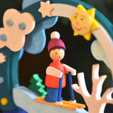 German Christmas Ornament: Circular Ski Scene