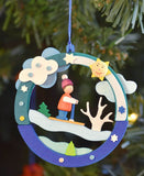 German Christmas Ornament: Circular Ski Scene