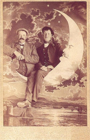 Postcard: Two Men & a Paper Moon