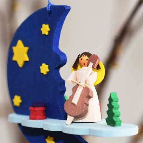 German Christmas Ornament: Moon & Cloud with Angels