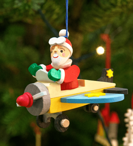 German Christmas Ornament: Prop Plane Santa
