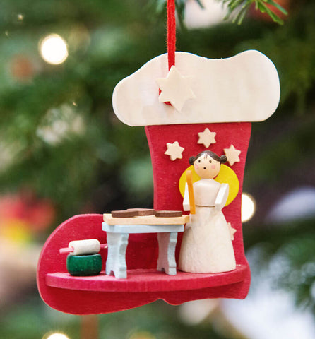 German Christmas Ornaments: Christmas Stocking with Angel Scenes