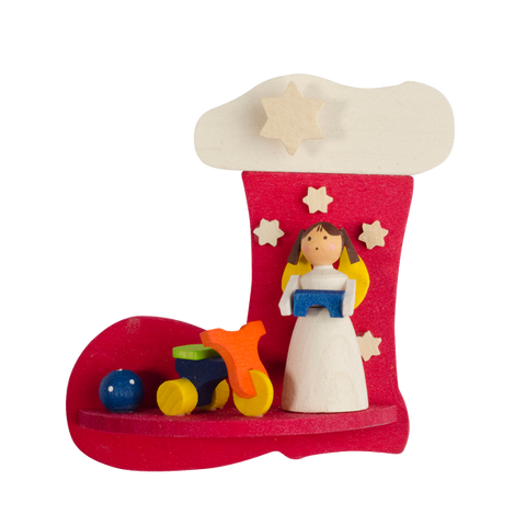 German Christmas Ornament: Angel with Stocking & Toys