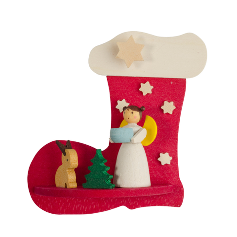 German Christmas Ornament: Angel with Stocking & Bunny