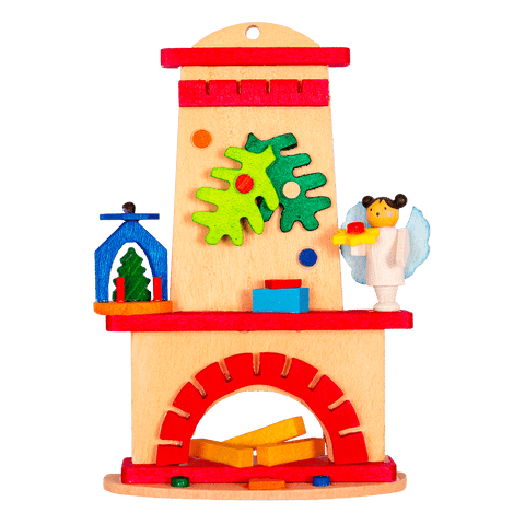German Christmas Ornament: Fireplace with Pyramid & Angel