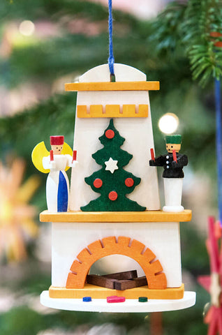 German Christmas Ornament: Fireplace with Angel & Miner