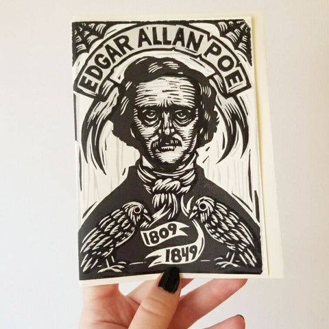 Edgar Allan Poe Card: Letterpress, Linocut