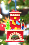 German Christmas Ornament: Fireplace with Nutcracker & Stockings