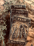 Blackened Wax Primitive Folk Art: Peas Seed Packet
