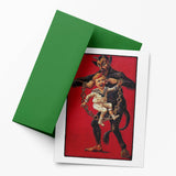 Krampus with Naughty Child, Vintage Christmas Notecard