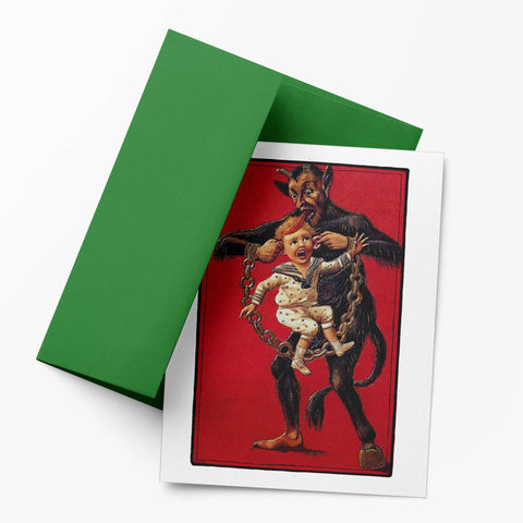 Krampus with Naughty Child, Vintage Christmas Notecard