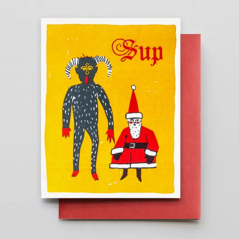Sup Krampus & Santa Card, Letterpress Printed